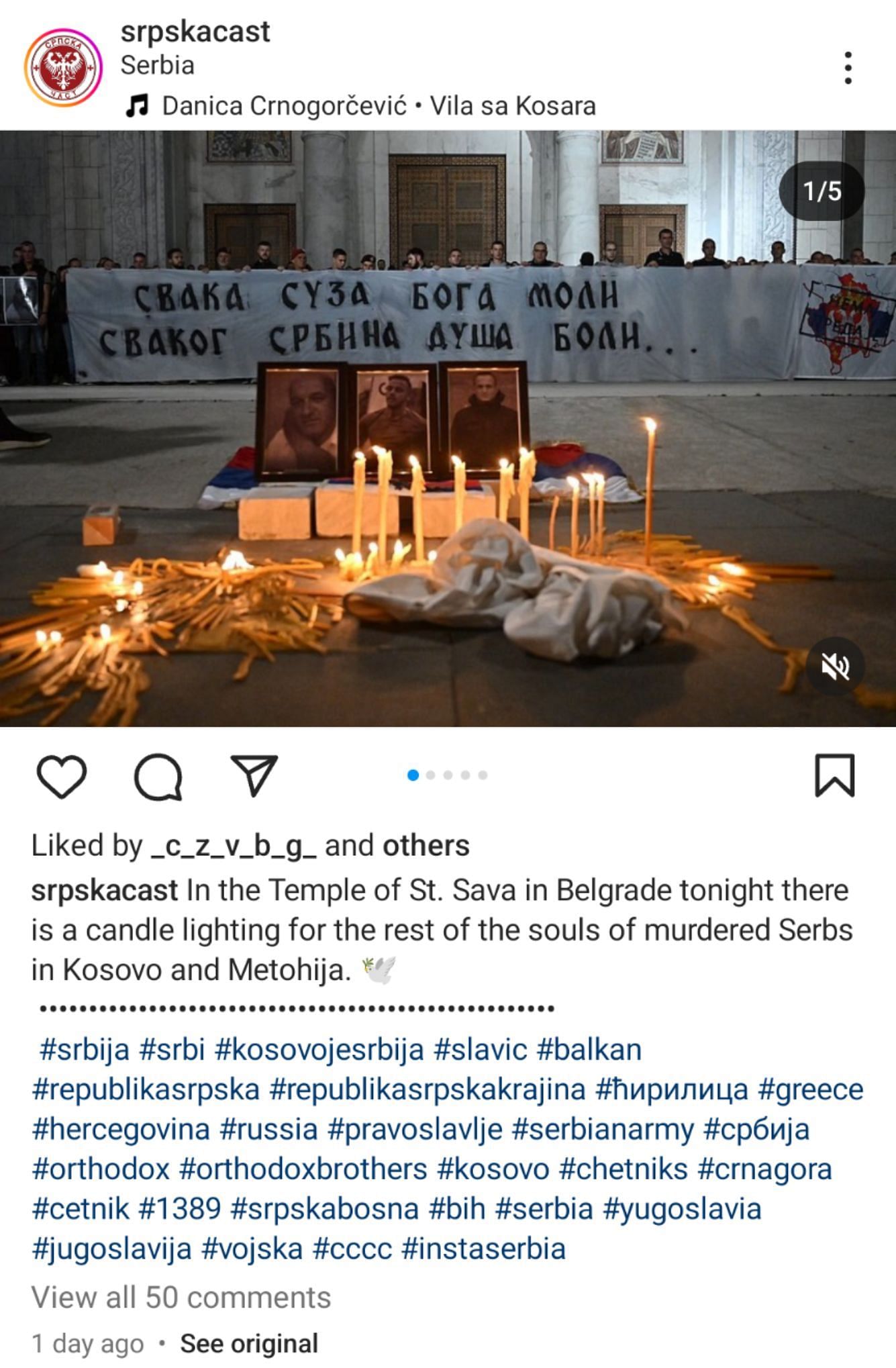 A screen-capture of the Instagram post showcasing the candlelight vigil